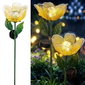 Yellow Solar Flower Garden Stake Lights (Set of 2)